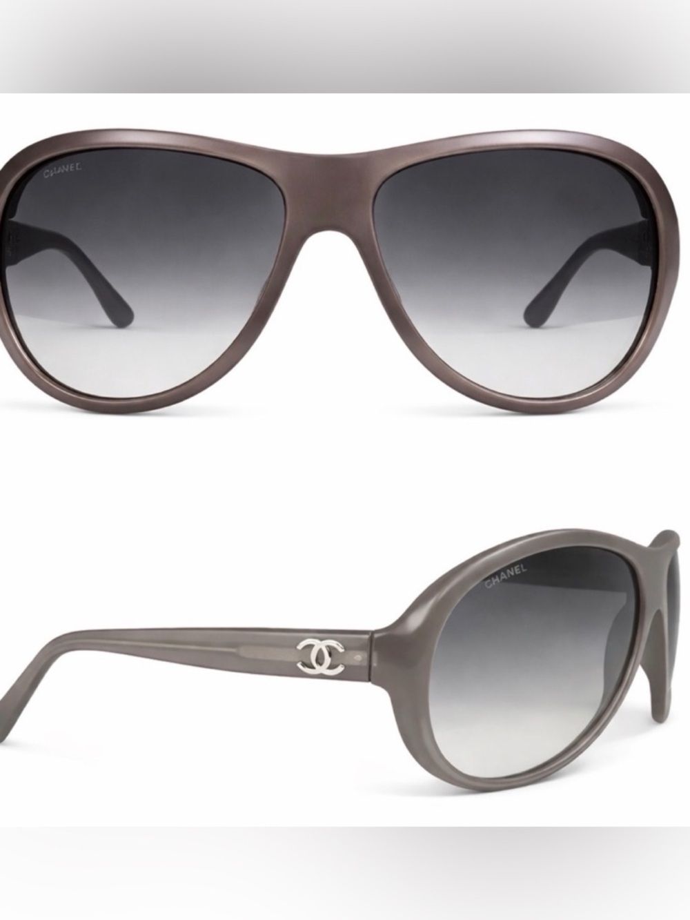 Authentic CHANEL Pilot Sunglasses 5093 RARE Vintage Oversized Taupe Brown opaque